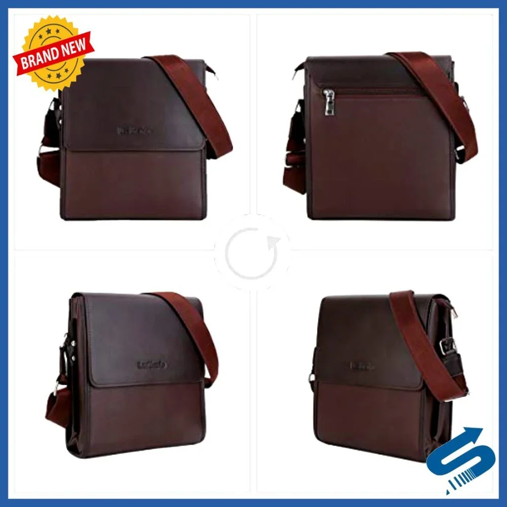 Vegan Leather Messenger Bag for Men, Crossbody Work Travel Satchel